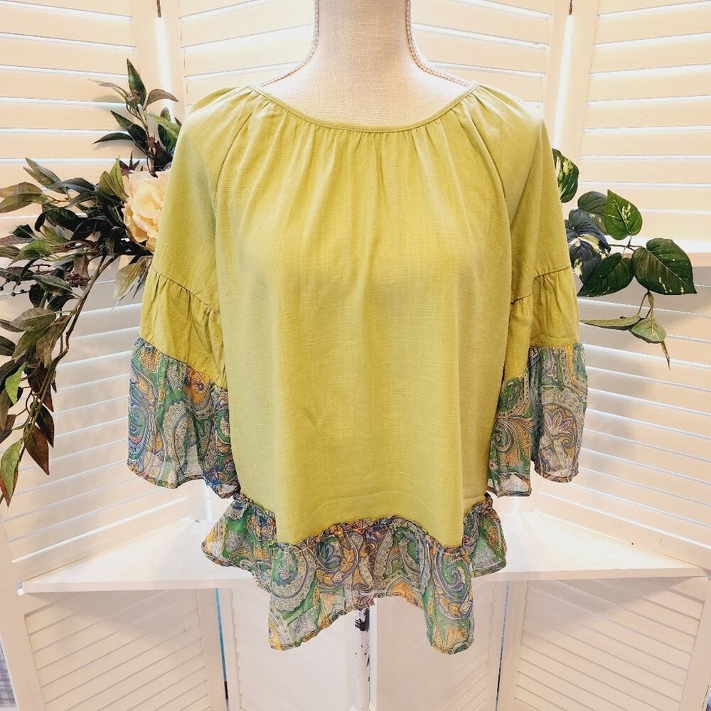 UMGEE KIWI LINEN BLEND PAISLEY BLOUSE SIZE SMALL NEW